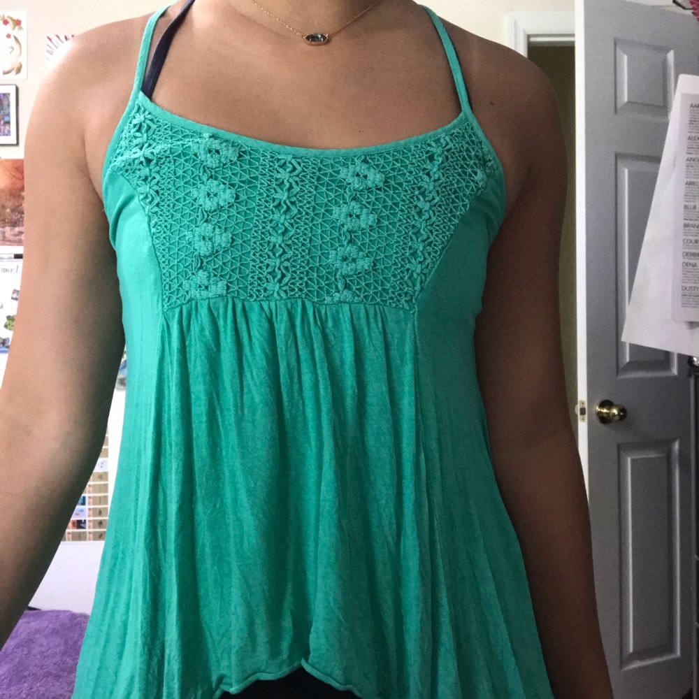 Turquoise green floral top